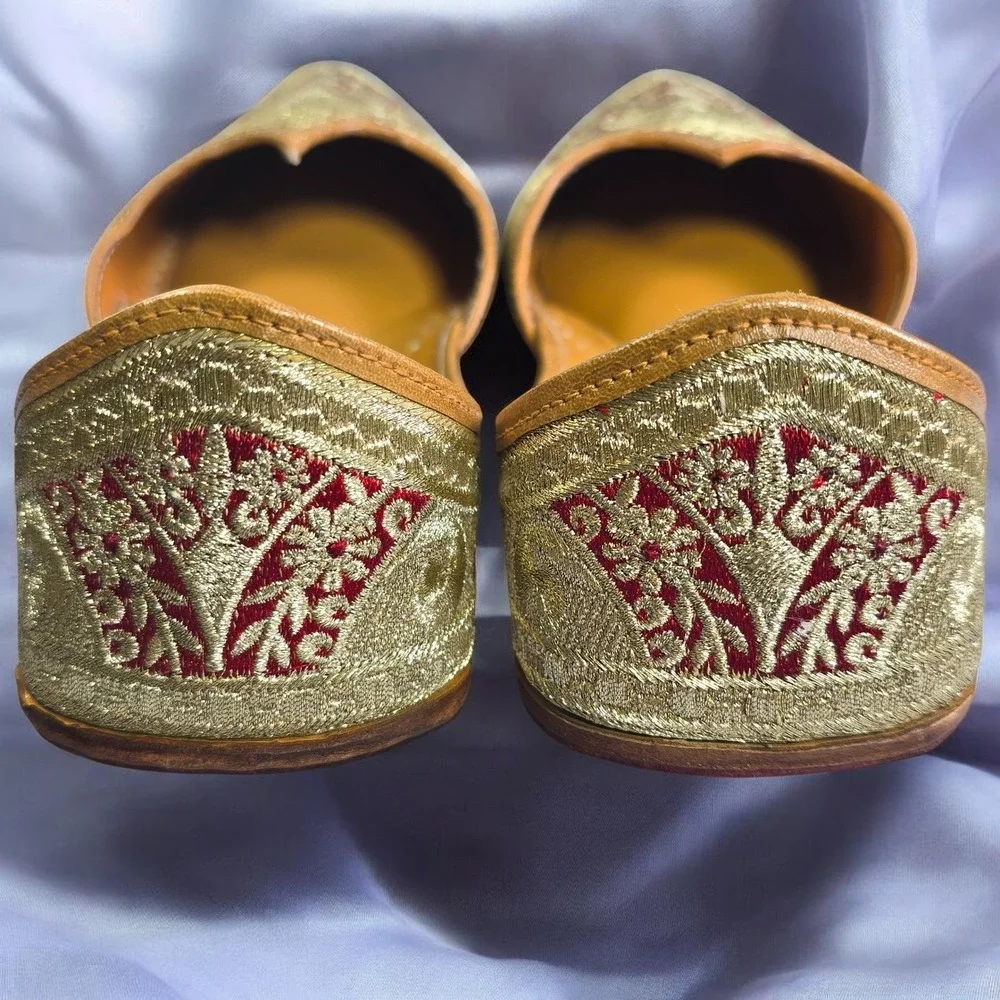 Jutti Khussa Shoes Size‎ 6 Mens Gold Red Heart Embroidered Leather 10.5 Insole